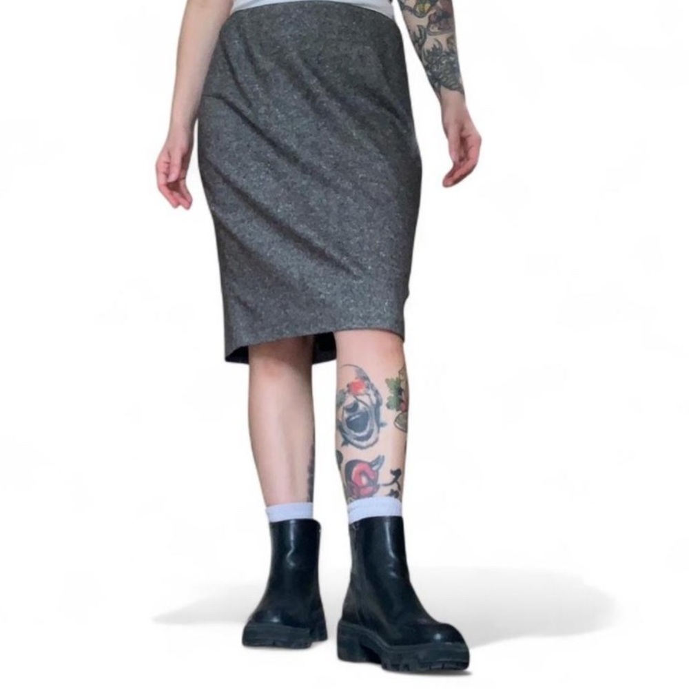 Real Clothes Saks Fifth Wool Blend Leather Trim Grey Pencil Skirt